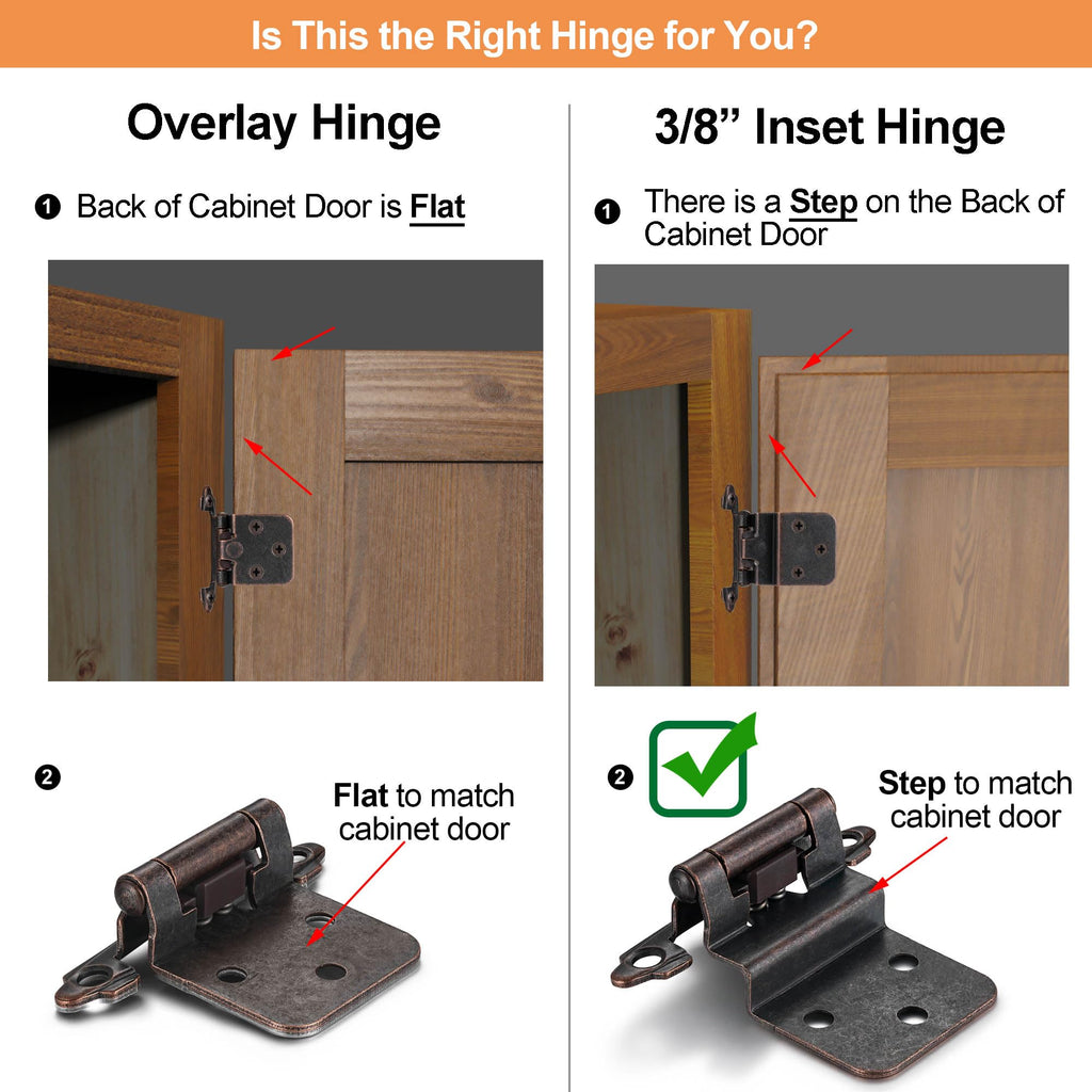 Oil Rubbed Bronze Kitchen Cabinet Hinges, 3/8" Inset, 10 Pack