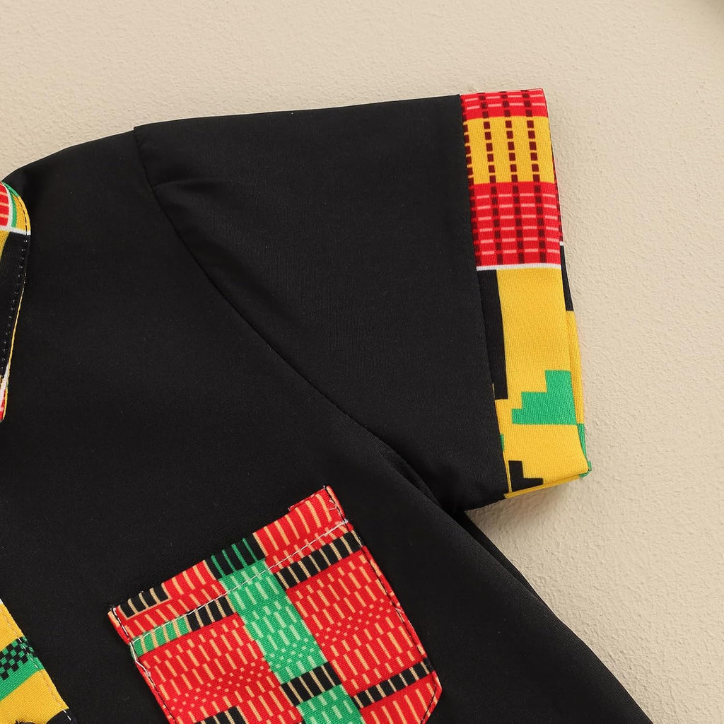 Toddler Baby Boy Summer African Print Kente Dashiki Clothes Outfits T Shirts Shorts Sets