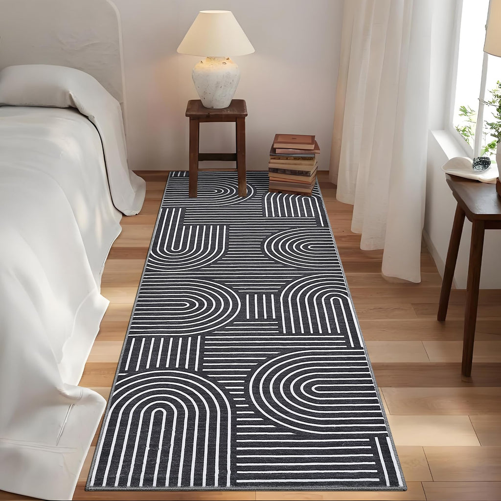 Modern Hallway Runner Rug Non Slip Soft Kitchen Rug, Black