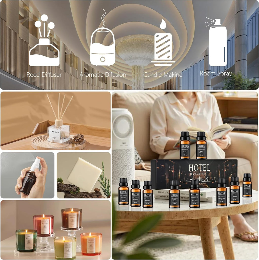 Hotel Collection Diffuser Essential Oil Gift Set,Hotel Scents,Stress Relief Air Freshening,My Way,The Beach Villas - Set of 10