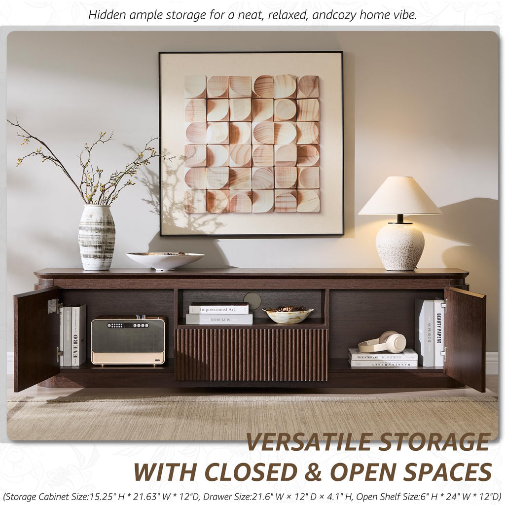 70" Fluted TV Stand for TVs up to 80", Antique Cacao Walnut