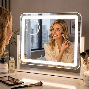 Lighted Makeup Mirror, Vanity Mirror with Lights, 10X Magnification, Gifts for Women, 3 Color Lighting Modes, Smart
