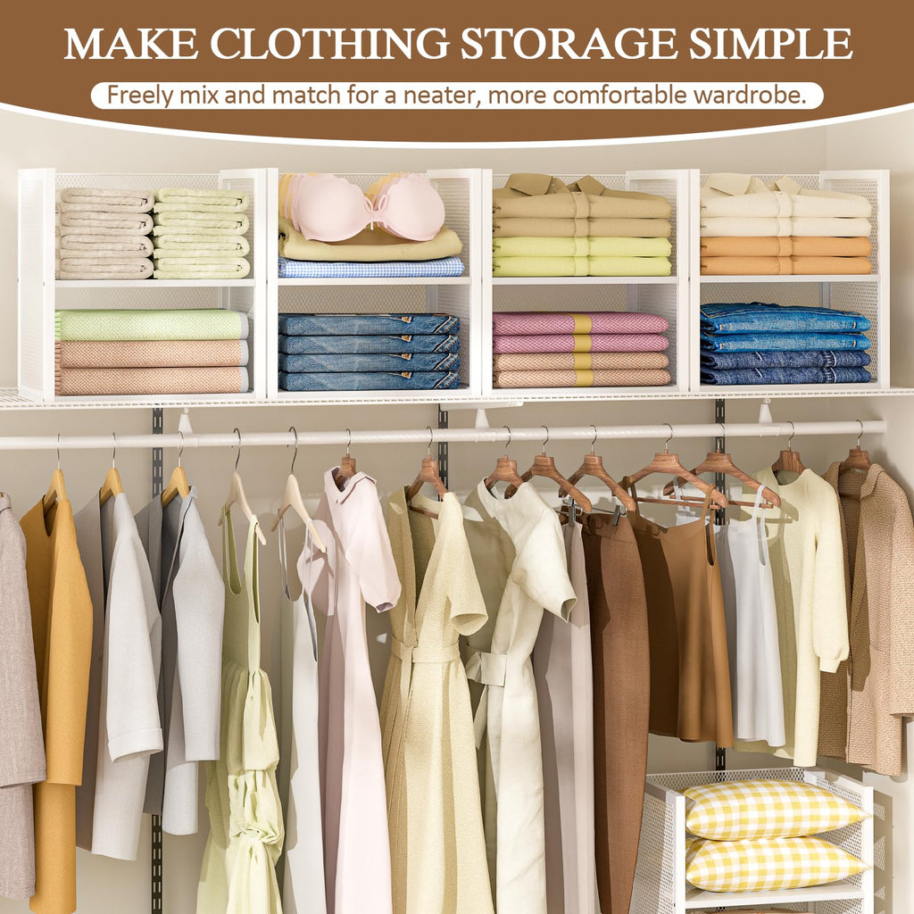 4-Tier Stackable Closet Organizers and Storage Basket, Wire Clothes Shelf Organizer Bins, Sweater Storage for