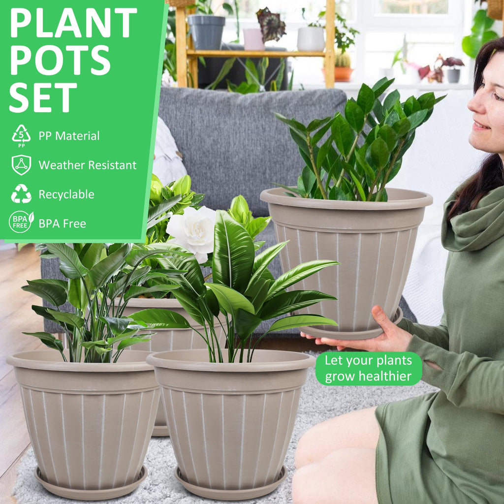 12 Inch Pots for Plants, 4 Pack Tall Planter, Large Flower Pot Outdoor
