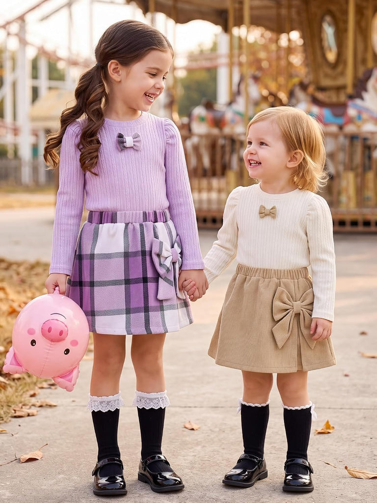 Toddler Baby Girl Outfit puff Sleeve Top Skirt Set Fall Winter Clothes