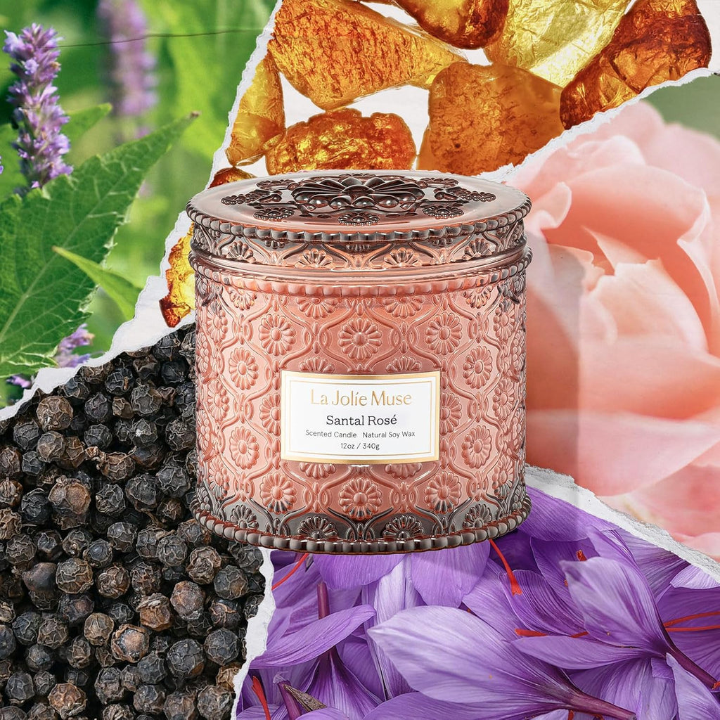 Santal Rosé Scented Candles, Natural Soy 2-Wick 12oz - Set of 12