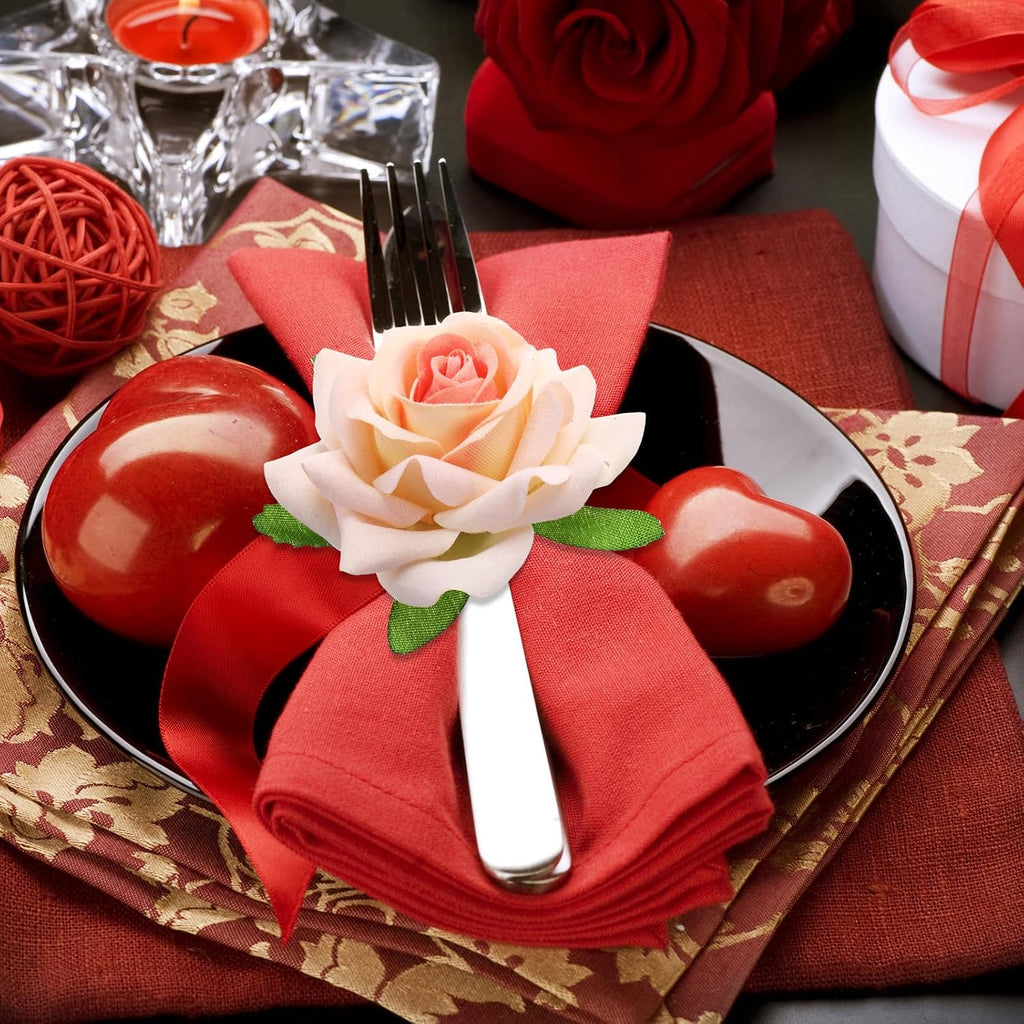 Set Mother's Day Napkin Ring Rose Flower Metal Napkin Ring Designed with Rose Serviette Buckle for Mother's Day - Set of 8