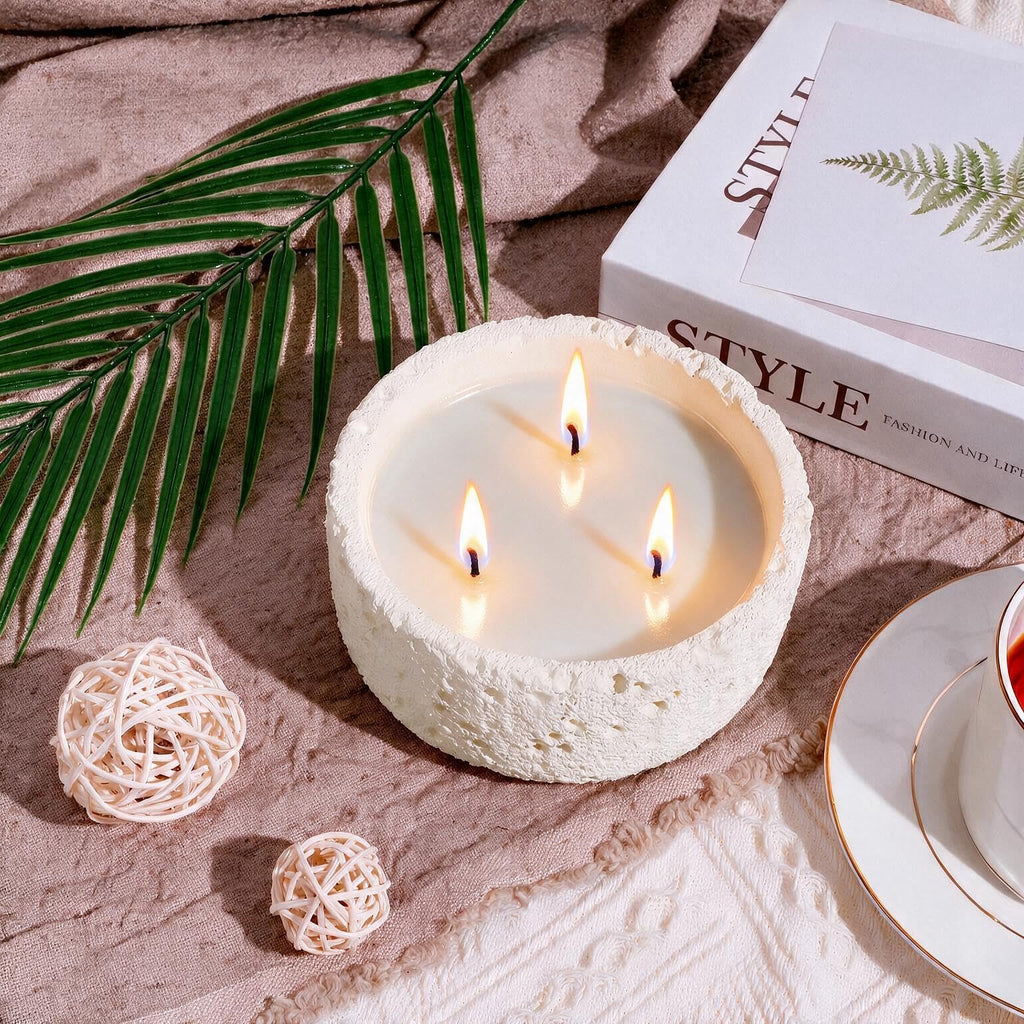 20oz Large Scented Candle - Eucalyptus & Rosemary, 3 Wick Non Toxic Soy Candles for Women, Matte Ivory White Ceramic