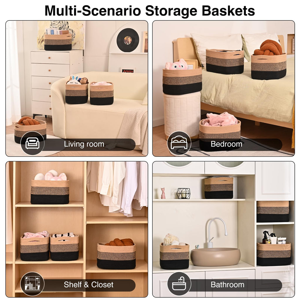 Storage Baskets for Organizing 12.5x9.1x7.9 Gradient Black & Jute