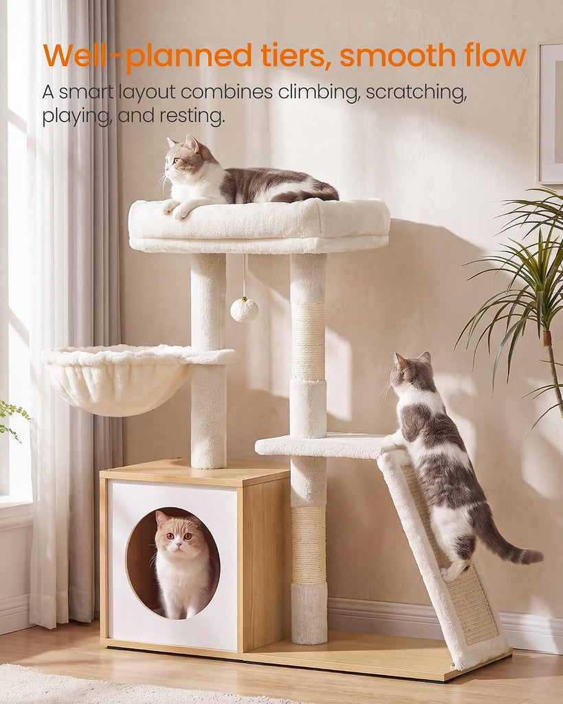 Cat Tree, 3-Tier Cat Tower with Scratching Post and Wood Condo
