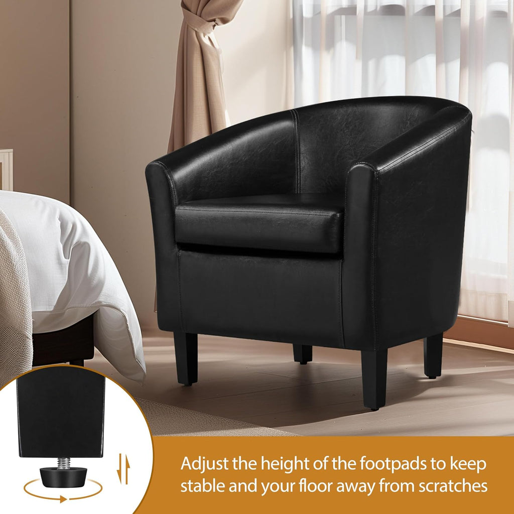 Accent Chairs, Faux Leather Barrel Armchairs, Black