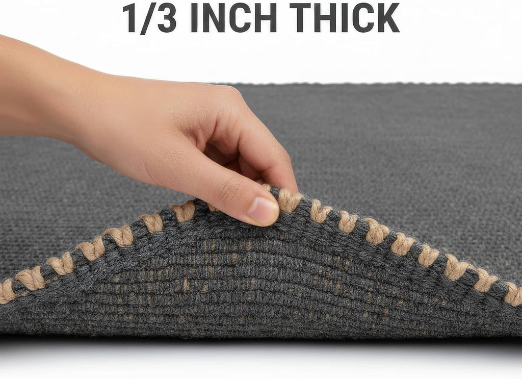 Black 2X3 Jute Rug Braided Construction - Farmhouse Woven Carpet - Mid-Century Modern Floor Covering for Entryway or