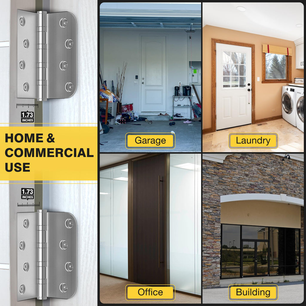 Ball Bearing Door Hinges, 4 x 4 Inches Door Hinges, Square and 5/8'' Radius Corner, Heavy Duty Stainless Steel