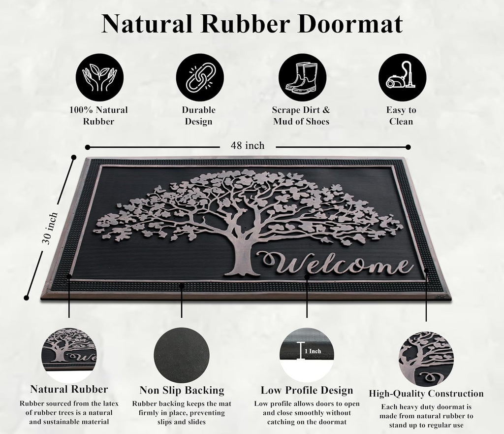 100% Rubber Doormat for Outside Entrance, Non-Slip Heavy Duty Front Door Mats, Thin Profile Hight Traffic Areas Mat