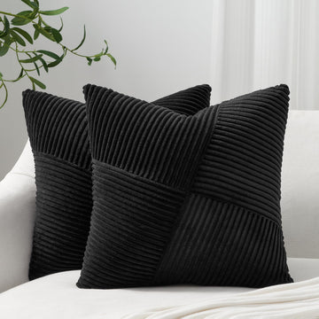 24x24 inches Black Euro Pillow Shams Set of 2 Corduroy Decorative Throw Pillow Covers Living Room, Windmill Textured