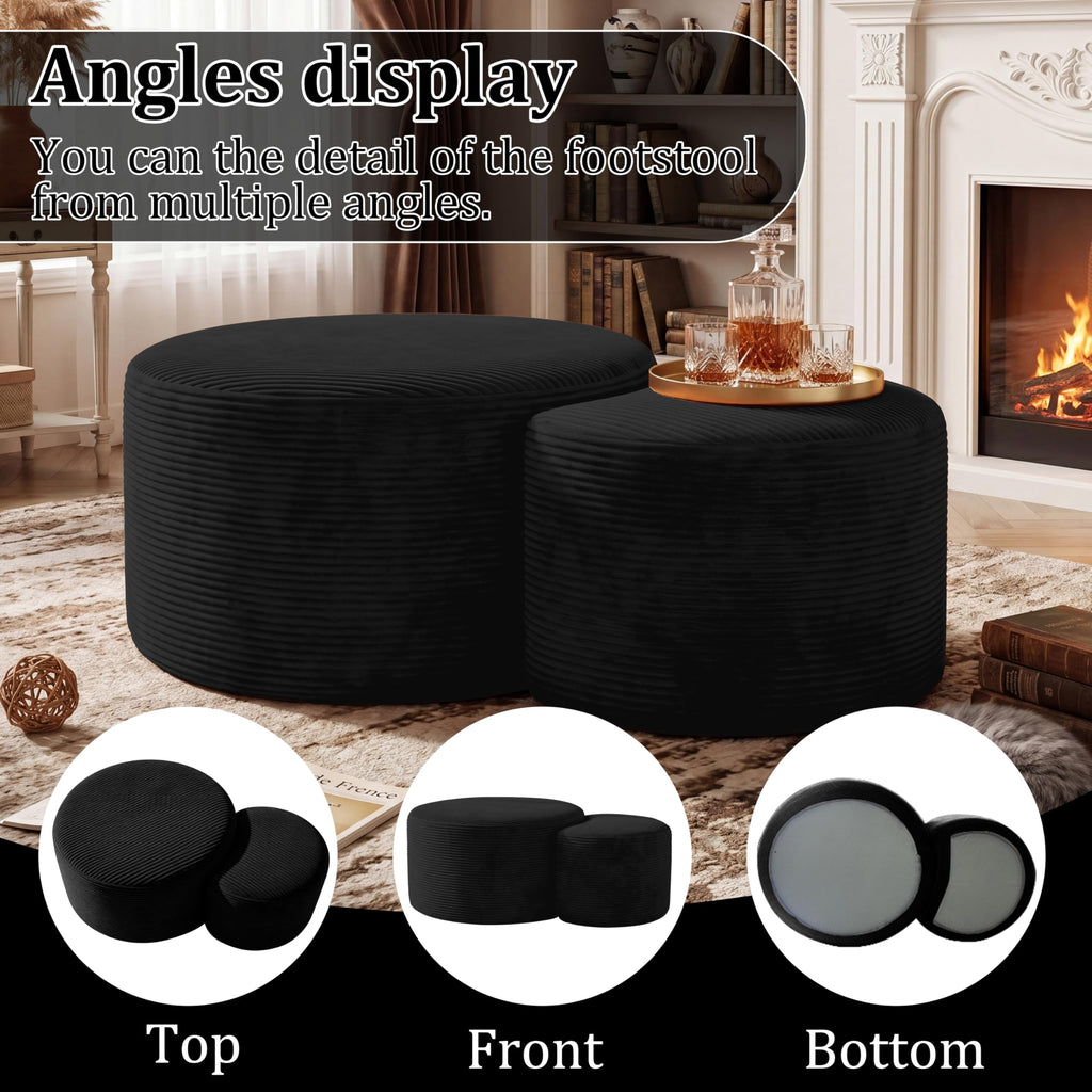 Boneless Ottoman Nesting Coffee Table Set of 2, Corduroy Soft Foot Rest Movable Large Pouf Footstool Sofa Couch