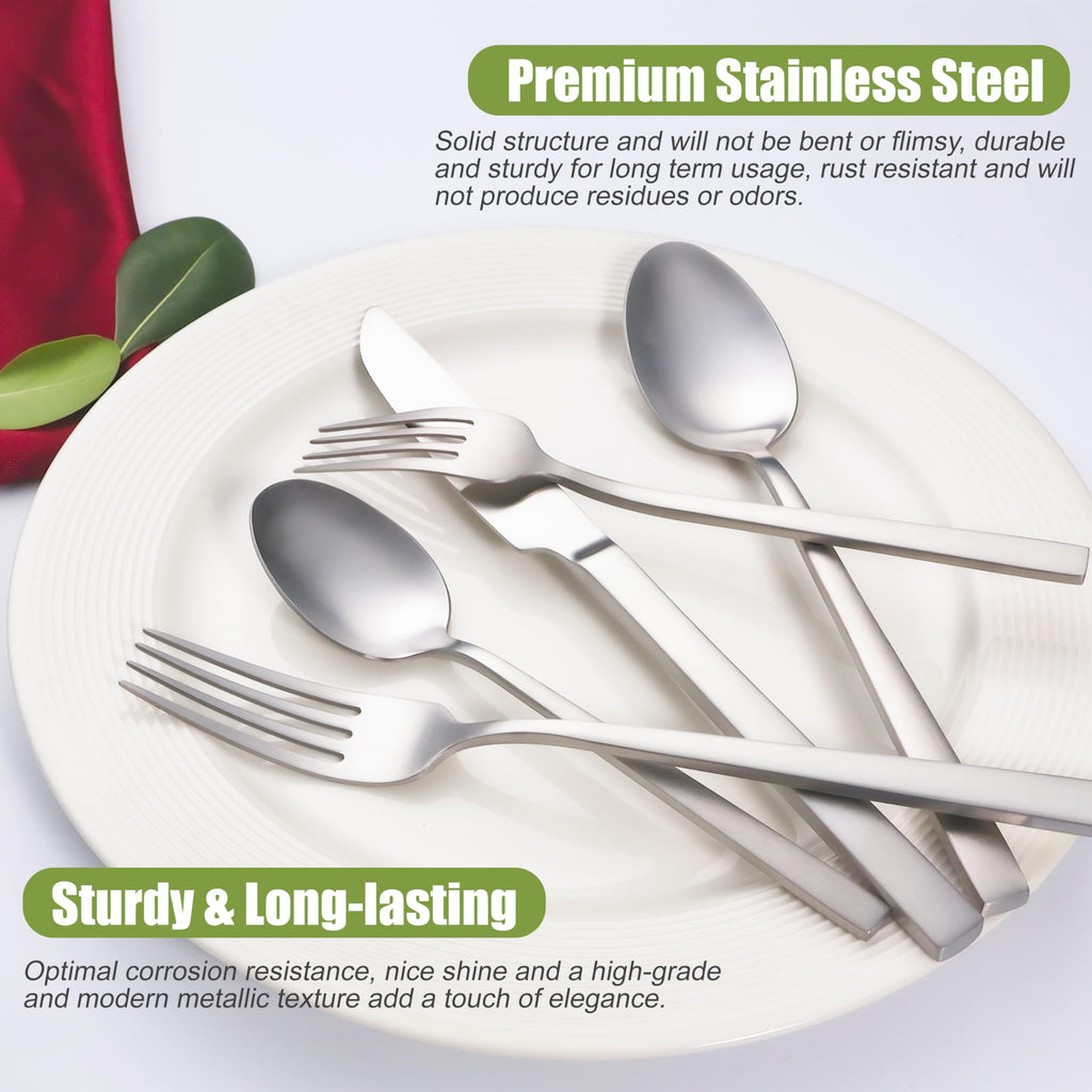 Forged Silverware Set for 8, Stainless Steel Matte Flatware Sets