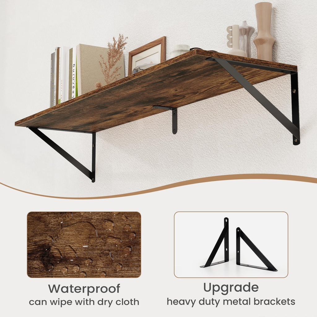 Deep Floating Shelves for Wall, 36W x 8D Wood Wall Shelves Set of 2, Wide Floating Bookshelf and Decor Storage, with