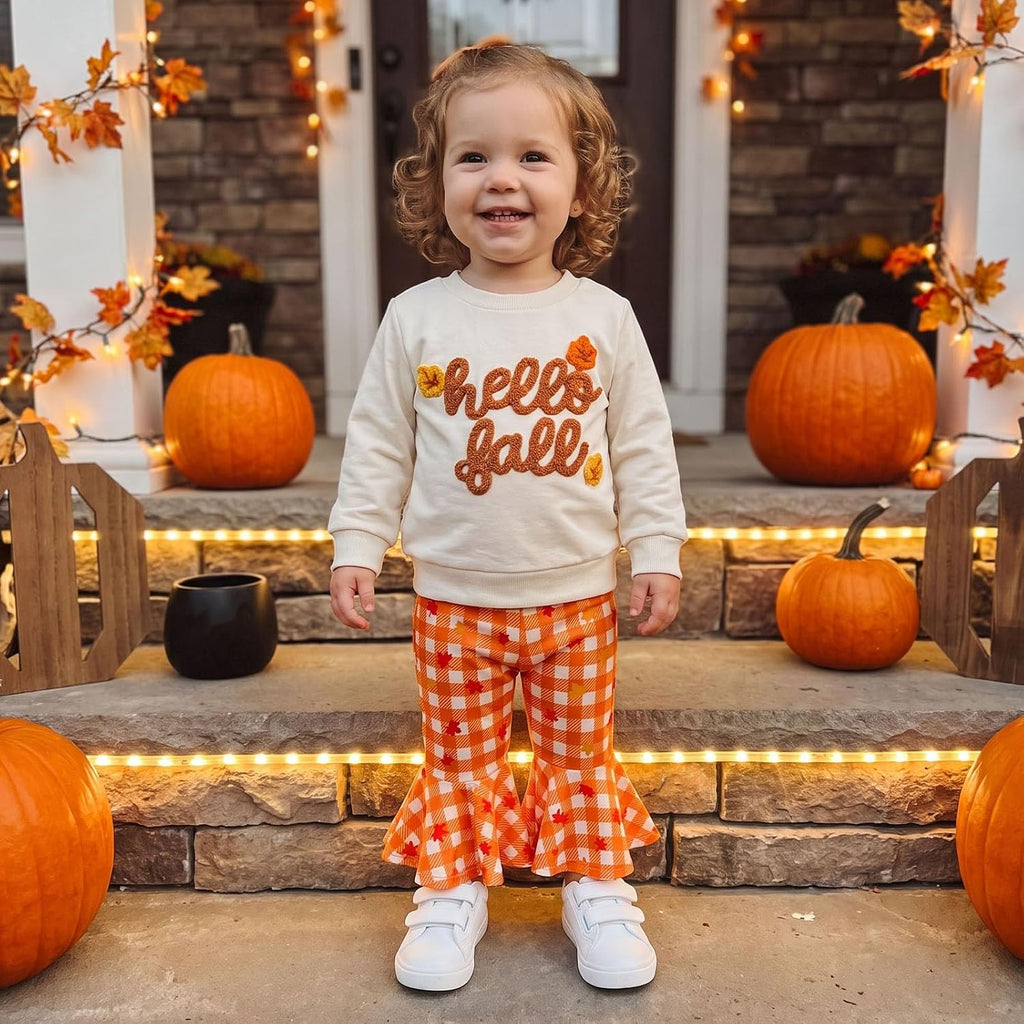 Toddler Baby Girl Fall Outfits Crewneck Sweatshirt Flare Pants Set