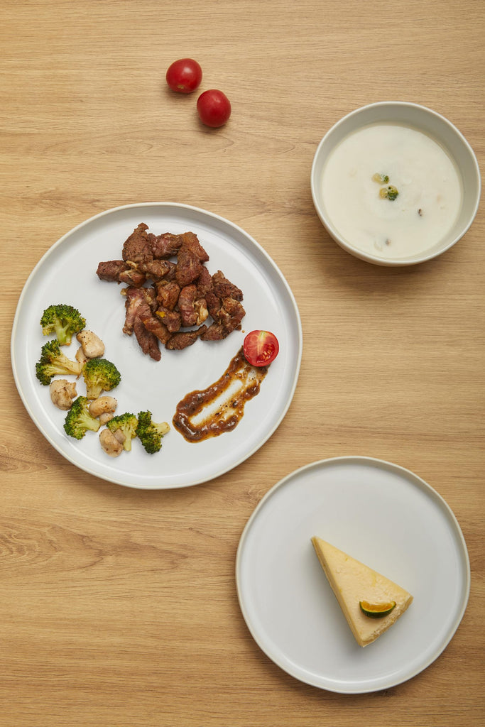 Minimalist Dinnerware Set, 24 Piece Fog White Plates and Bowls Set for 8 - Sculpted Ceramic Dish Sets for Gatherings