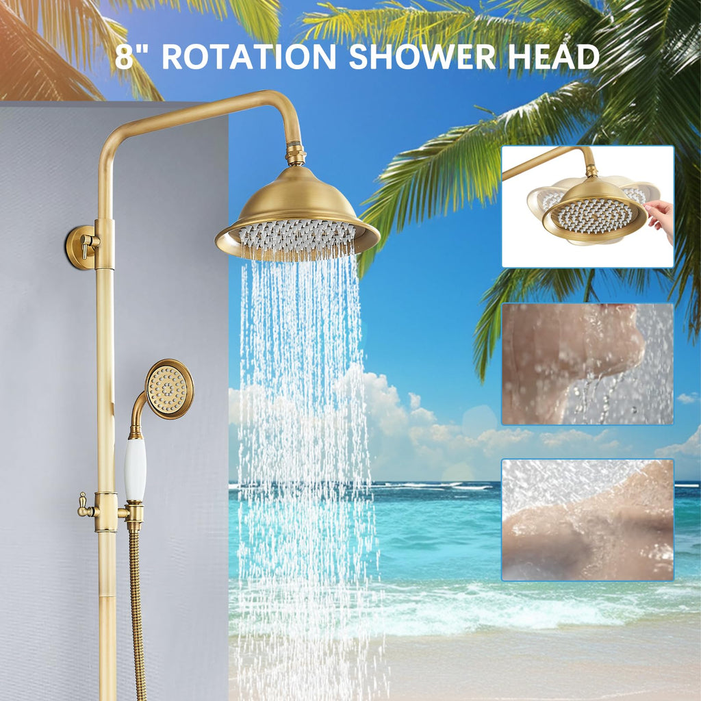 Antique Brass Shower System Bathroom Shower Faucet Set