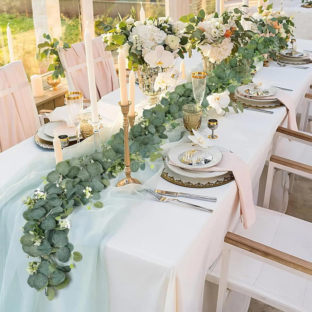 Artificial Eucalyptus Garland 6.2 Long Faux Silk Leaf Eucalyptus Leaves Vines Greenery Garland with White - Set of 6