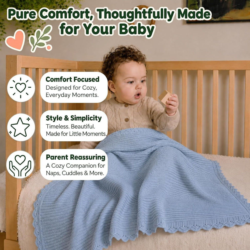 Blanket Receiving Blankets for Newborn Boys Girls Chunky Knit Neutral Blue