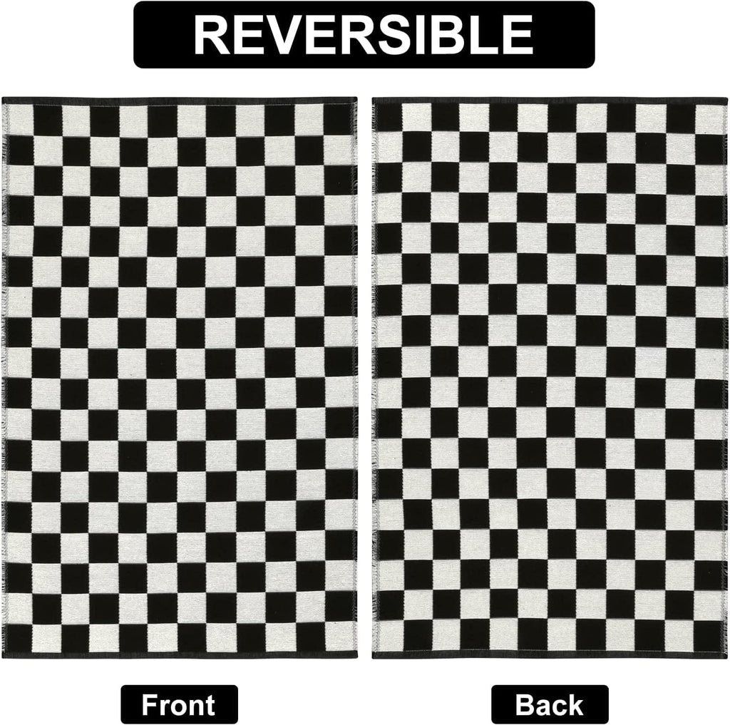 Checkered Rug, Black and White Checkerboard Outdoor Rug