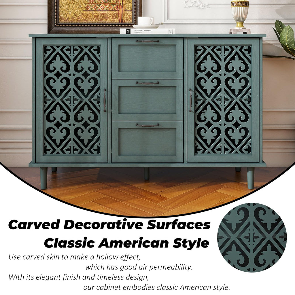 Green 2 Door 3 Drawer Sideboard Buffet, Farmhouse Accent Cabinet
