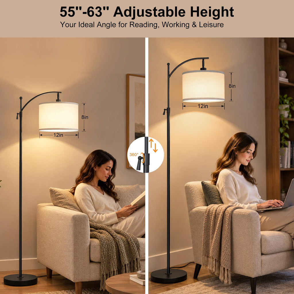 Black Arc Floor Lamp 55-63" Adjustable, 3 Color 9W LED Bulb Included
