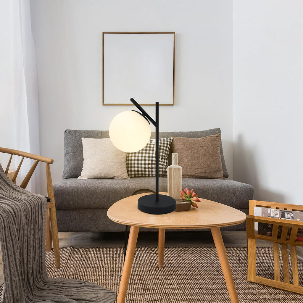 Mid Century Modern Table Lamp Contemporary White Glass Globe Table Lamp Vintage Nordic Desk Lamp Metal Nightstand