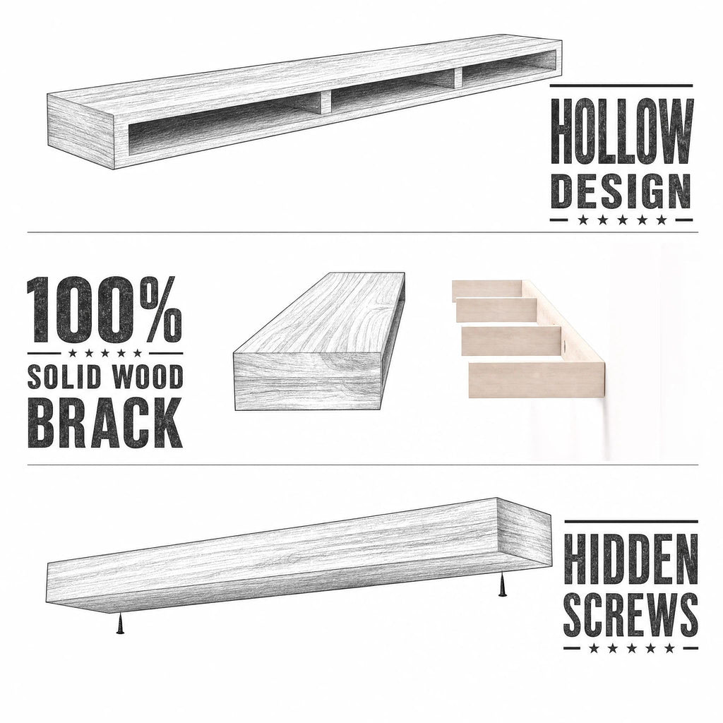 Fireplace Mantel Shelves 55 Inch Solid Wood Wall Mounted Long Floating Shelf Hollow, White