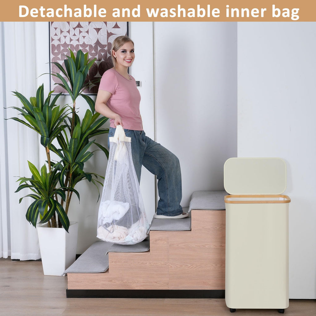 Laundry Hamper with Wheels, 75L Laundry Basket with Bag,Black