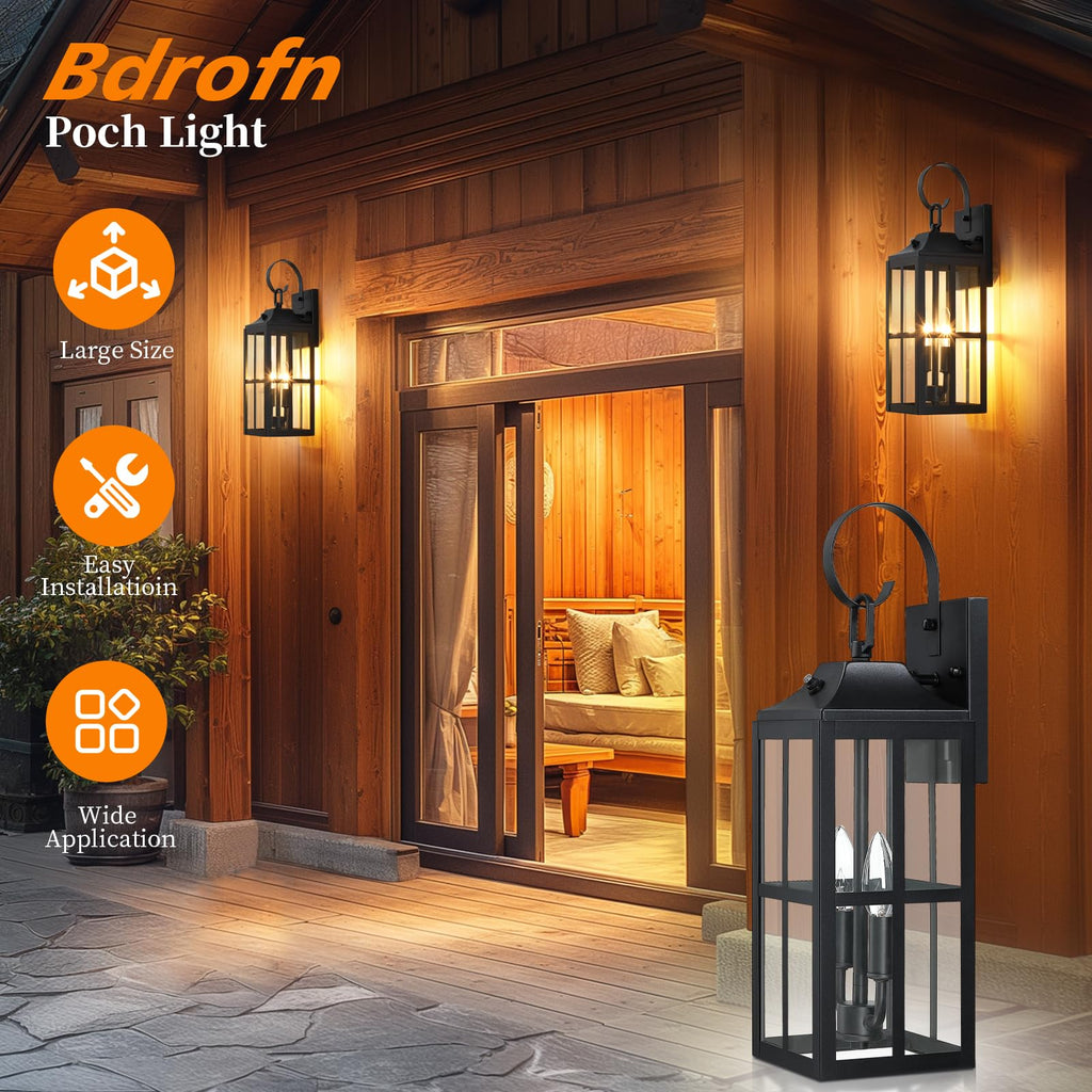 2 Pack 19" Large Outside Modern Wall Sconce Light Fixture, Industrial Porch Light Wall Mount with Glass, Waterproof