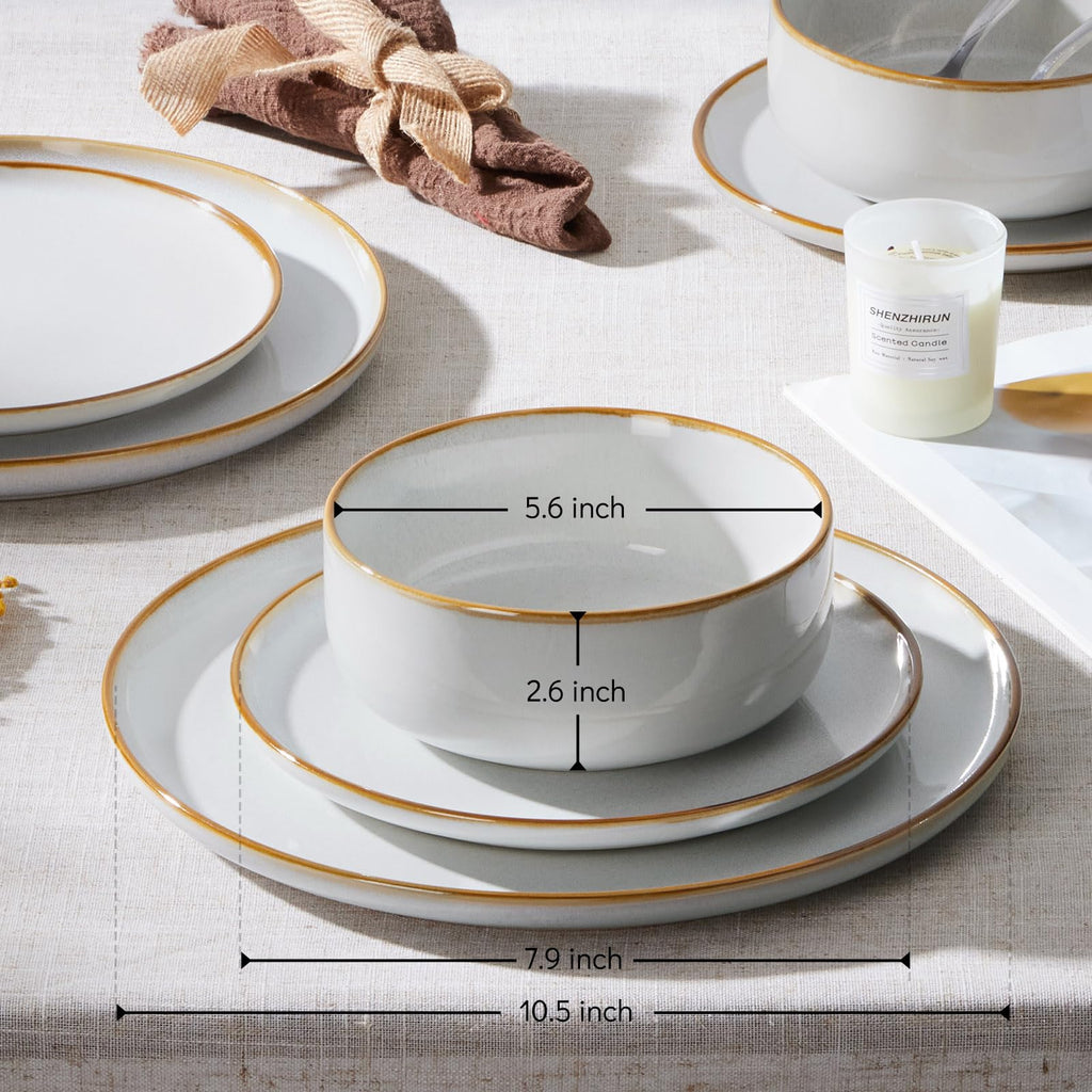 Dinnerware Sets for 6, 18-Piece Stoneware Plates and Bowls Set, Reactive Glaze Dinning Ware Dishes Set, Microwave &