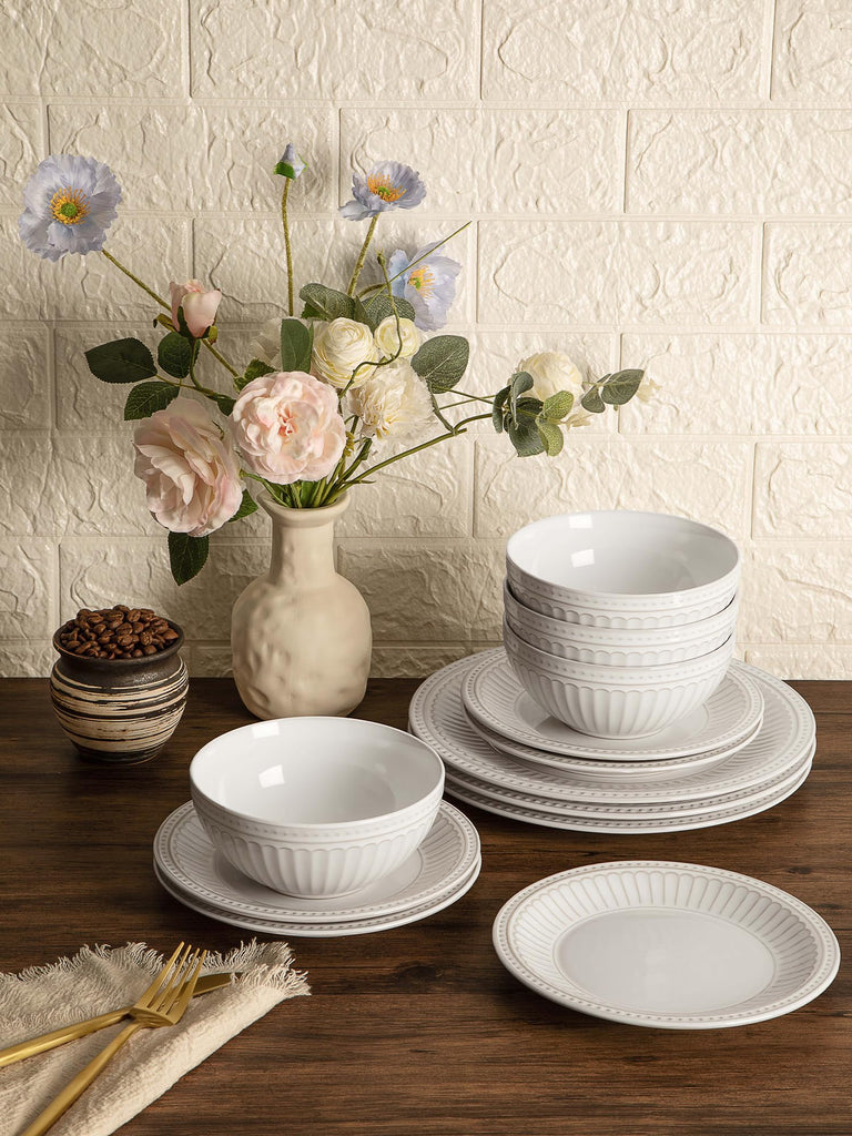 Ceramic Plates and Bowls Sets, 18pc Handmade Dinnerware Set for 6
