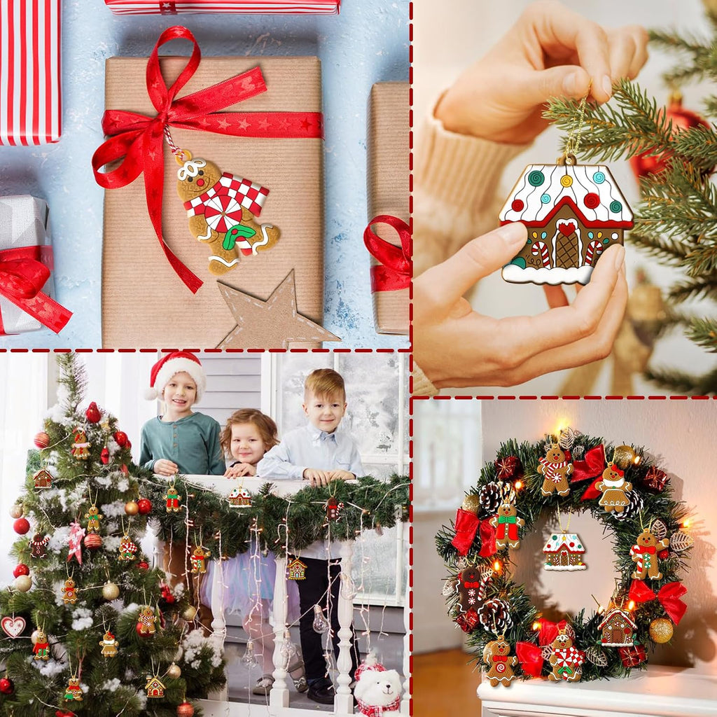 Gingerbread Man Ornaments Gingerbread Christmas Decorations with Gingerbreads House Ornament Hanging Party Decor - Set of 16