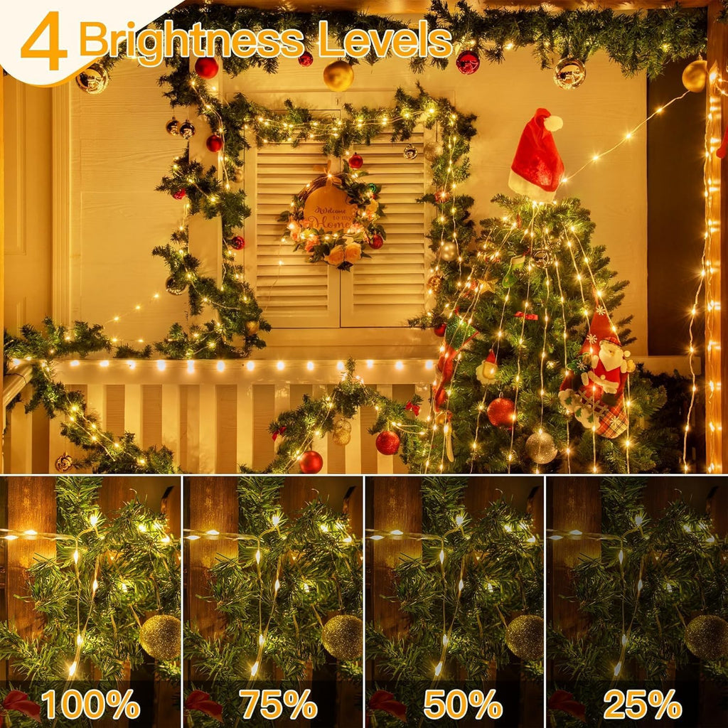 Outdoor Christmas Lights 1000LED 328FT, Warm White Fairy Lights IP67 Waterproof, Plug in String Light with Remote 8