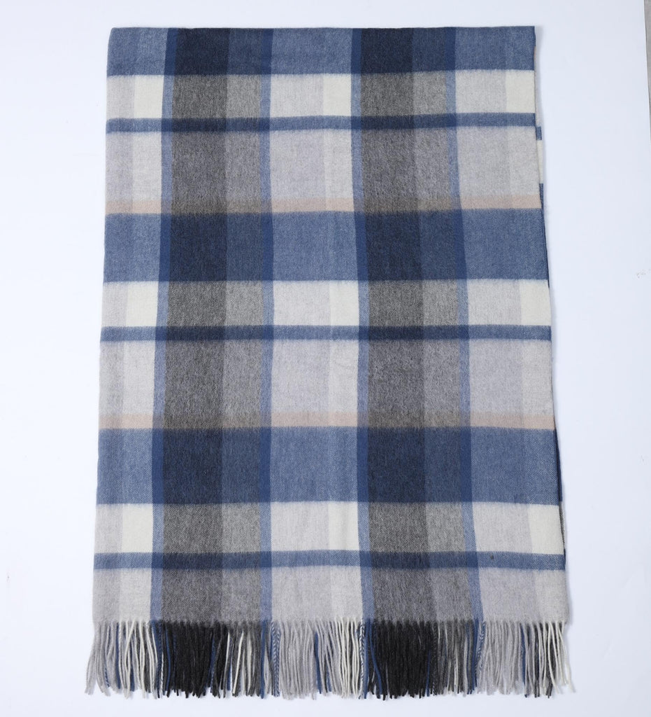 Soft Lightweight 100% Wool Blue Throw Blanket, Fringed, 55"x83"
