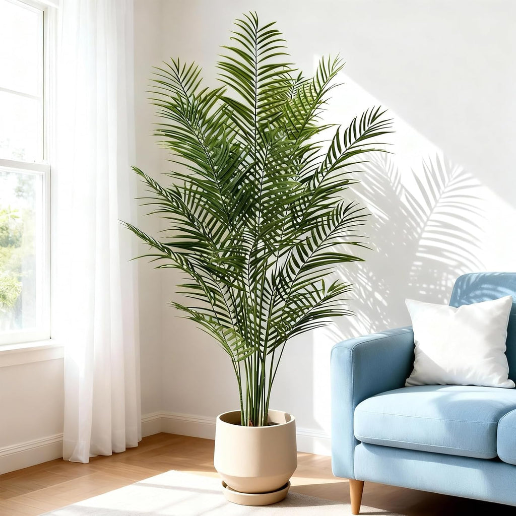 Artificial Palm Tree Indoor 6.5ft, Large Fake Tropical Areca Palm Tree with 18 Trunks, Faux Dypsis Lutescens Floor