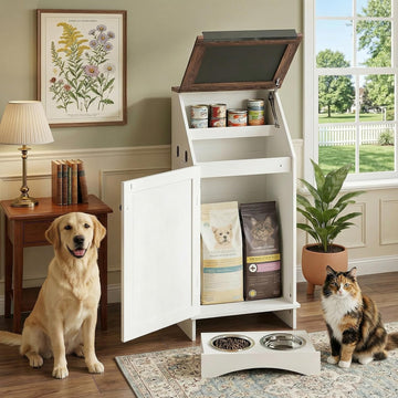White 38.4" H Dog Feeding Station with Storage