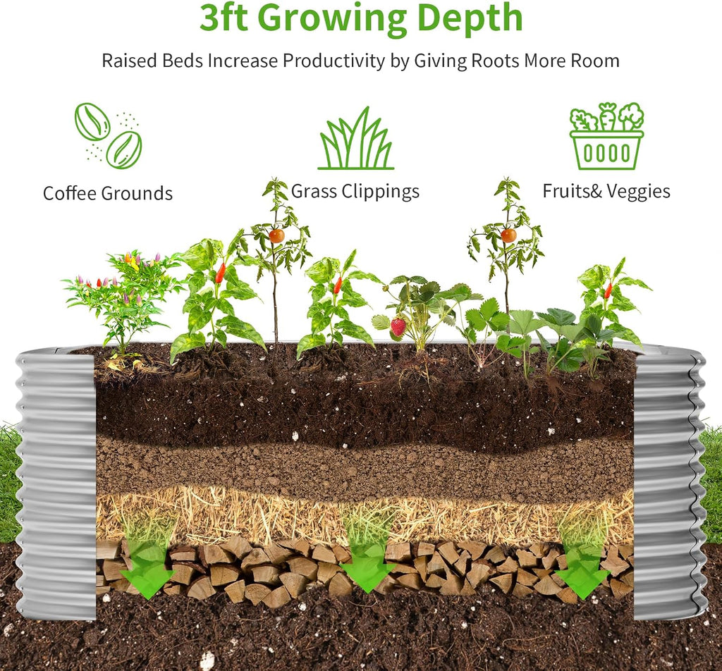 6x3x3ft Oval Galvanized Raised Garden Beds, Large-Capacity Metal Planter Box Outdoor, Durable Deep Raised Garden Bed