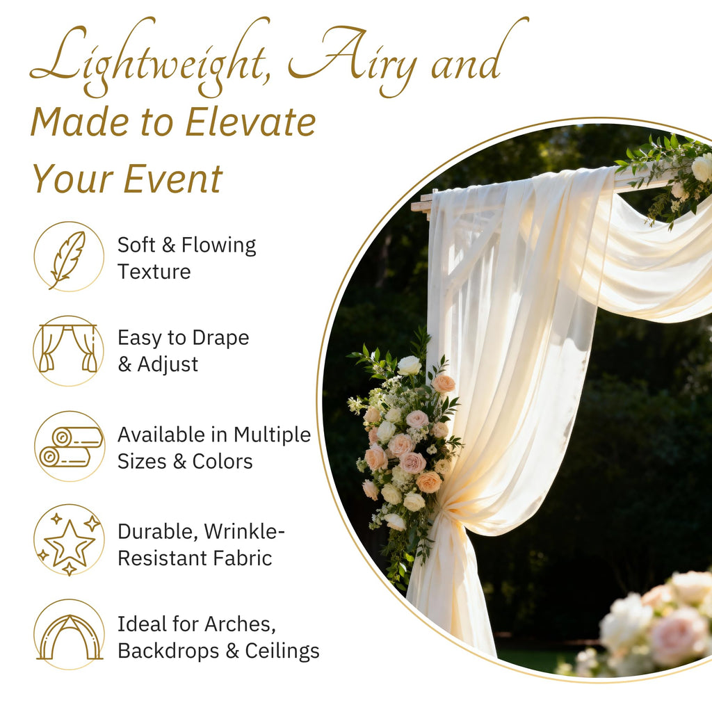 Chiffon Fabric, Continuous 60" Wide (30ft) Sheer Material, 100% Soft Polyester, Ideal for Wedding, Party, Event