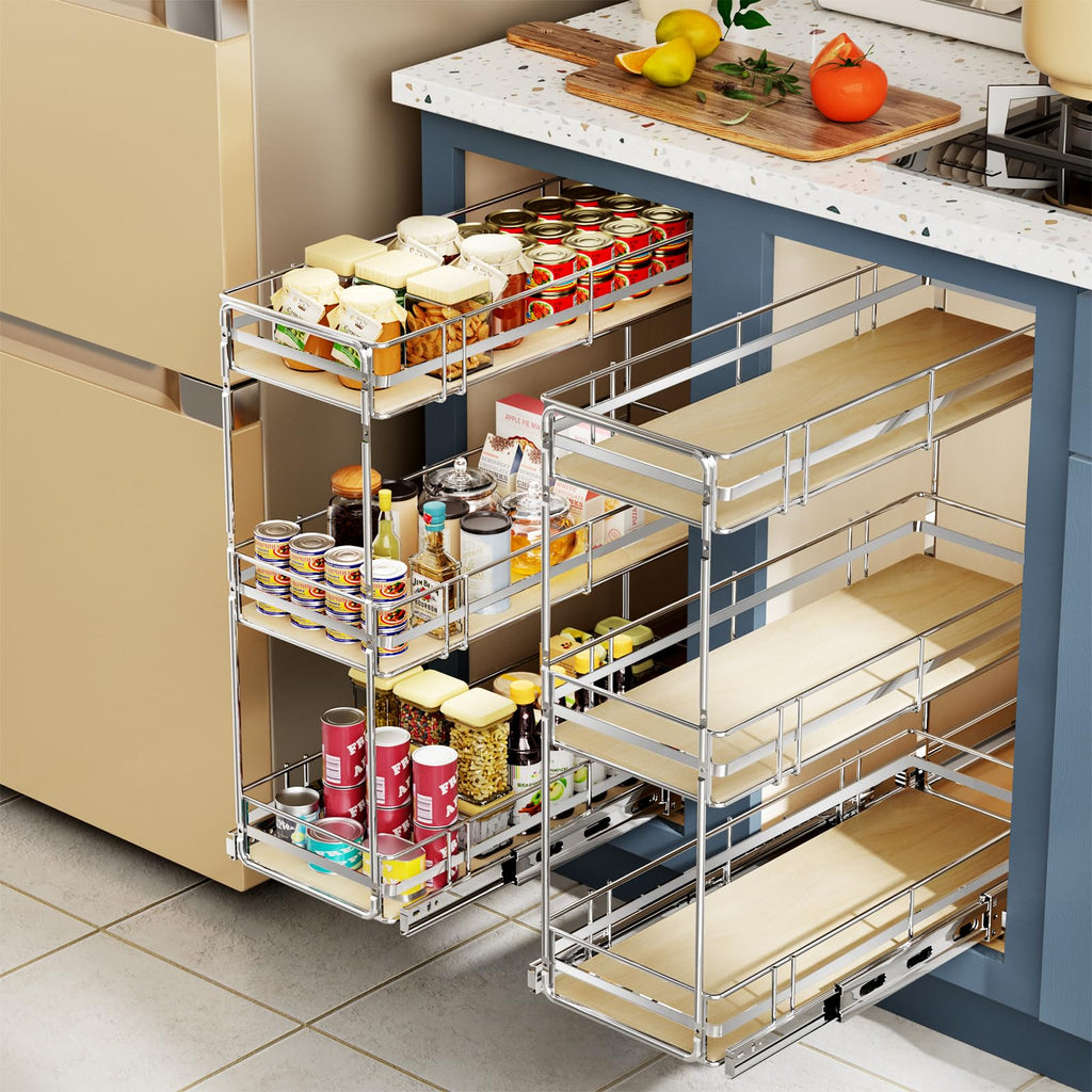 Pull Out Cabinet Organizer Spice Rack for Narrow Cabinet 5" W x 201⁄2" D, Slide Out Wood Shelves Storage