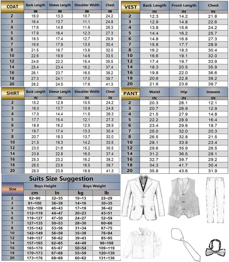 Boys Suit Set Slim Fit Kids Formal Suits Tux Prom Suits for Boy Teen Outfit