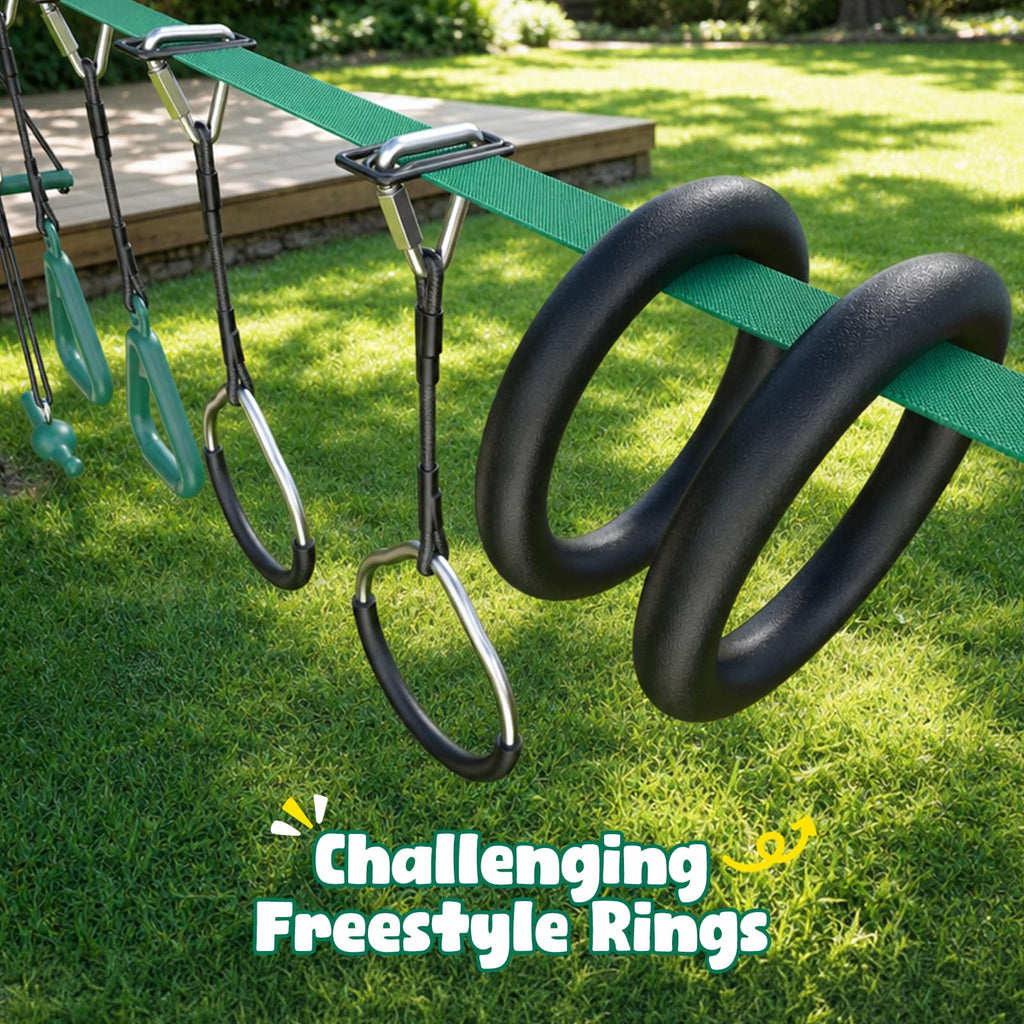 65 ft Ninja Warrior Obstacle Course Swing Set for Kids with Swing