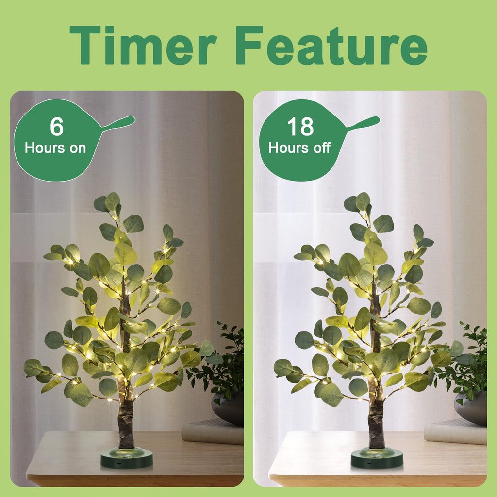24IN Lighted Eucalyptus Tree Warm White LED Artificial Greenery with Lights for Wedding Holiday Home Party Decoration