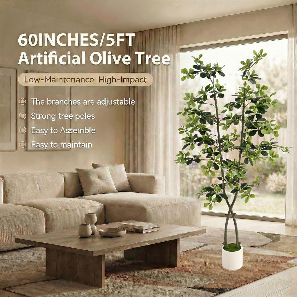 5ft Fake Olive Tree Artificial Indoor, Artificial Olive Tree with Pot, Large Olive Branches, House Living Room Decor.