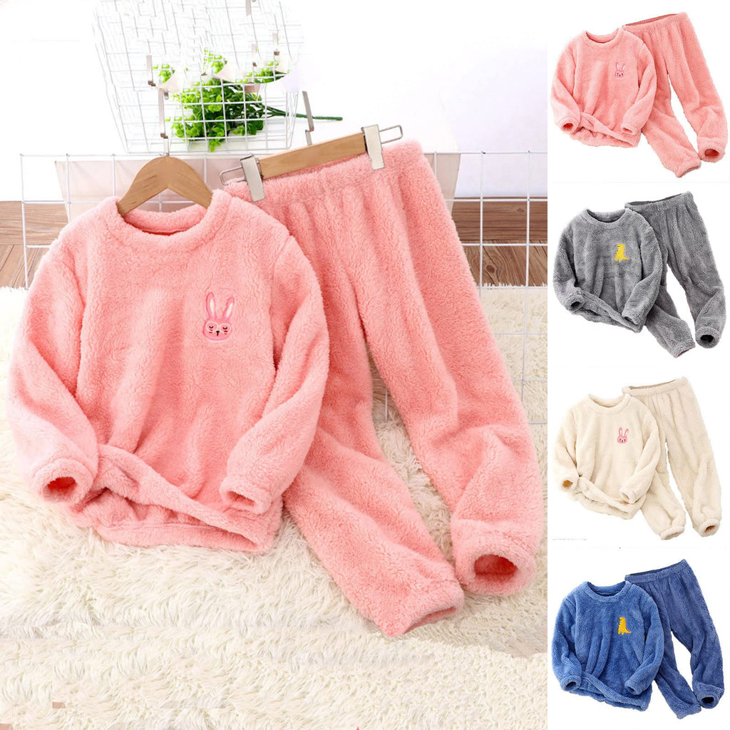 Fleece Pajama Set Winter Warm Plush Tops Pants Outfits Sleepwear Soft Comfy 2 Piece Loungewear for Unisex PJS
