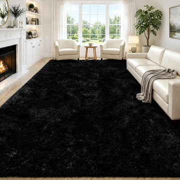 8x10 Fluffy Area Rugs,Black Large Shag Area Rug